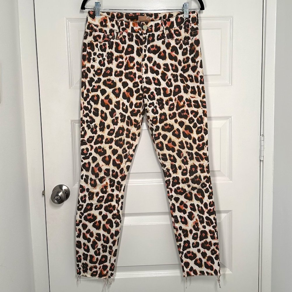 MOTHER High Waisted Looke Ankle Fray Leopard Print Jeans